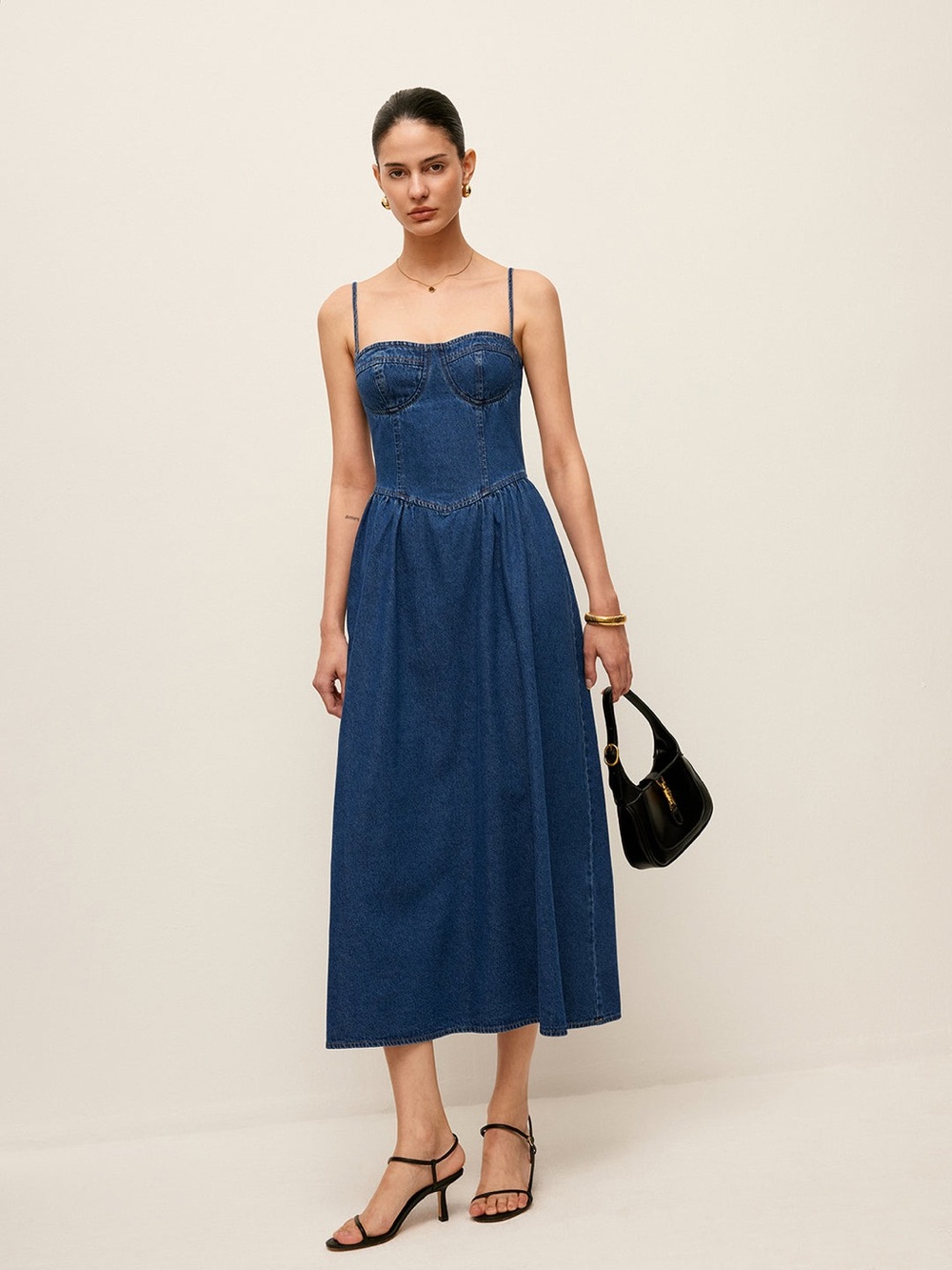 Commense Sweetheart Collar Denim Dress Size M - Picture 6 of 8
